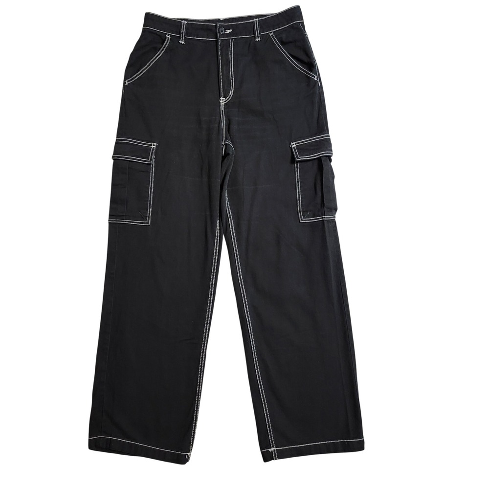 H&M Divided Black Contrast Stitch Cargo Pants Womens 8 Straight Leg Utility